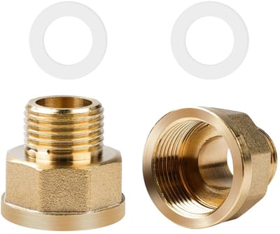 Dailygoods - 2 stuks reductie, reduceerverlenging, 1/2 inch buiten x 3/4 inch binnen, van messing, verloopstuk met rubberen afdichting, adapter verloopnippel voor industrie, commercieel en huishouden