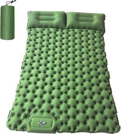 Dubbele Luchtmatras - Kampeer Matras - Outdoor Slapen - Zelfopblazend met Voetpomp - 196 x 125 x 9 cm - Groen
