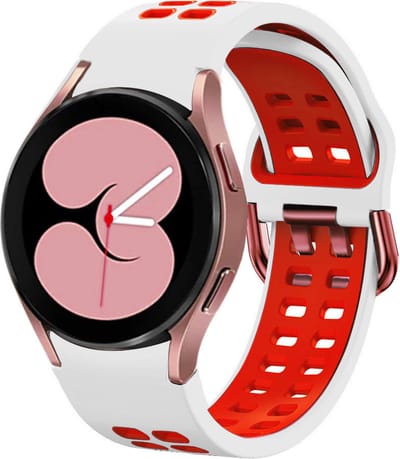 Strap-it Smartwatch bandje - sport square bandje perfect fit geschikt voor Samsung Galaxy Watch 4 / Galaxy Watch 4 Classic / Watch FE / Samsung Galaxy Watch 5 / Galaxy Watch 5 Pro / Galaxy Watch 6 (Classic) / Galaxy Watch 7 (40 & 44mm) - wit/rood