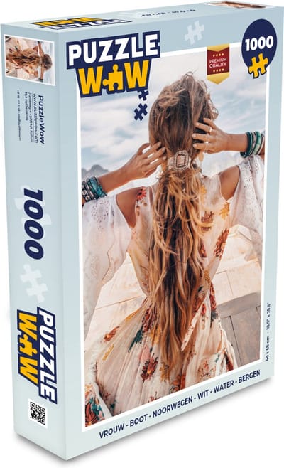Puzzel Vrouw - Boot - Noorwegen - Wit - Water - Bergen - Legpuzzel - Puzzel 1000 stukjes volwassenen