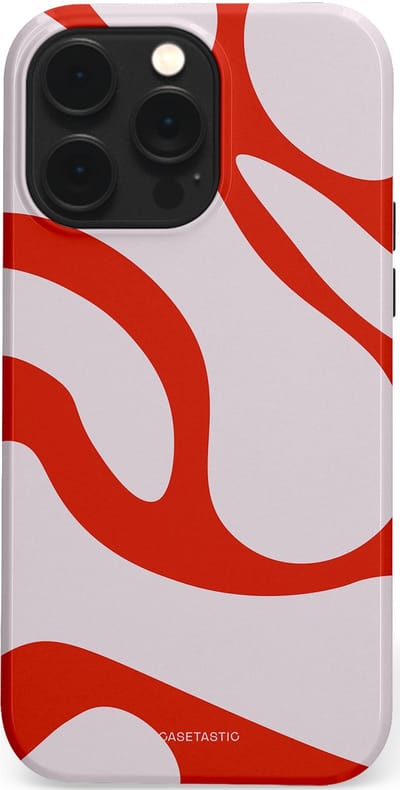 Casetastic hoesje geschikt voor Apple iPhone 14 Pro Max - MagSafe - Dubbellaagse bescherming - Oranje Witte Pebbel Stenen - Fashion Case - Lichtgrijs Rood