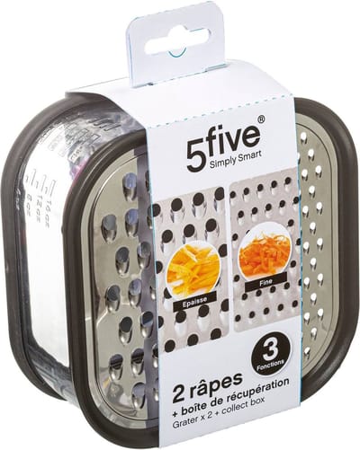 5Five keuken rasp met opvangbakje - grijs/transparant - 14 x 7 cm - kaas/groente rasp - keukenhulpje