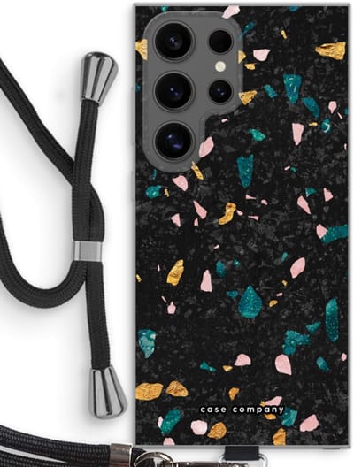 Case Company® - Hoesje met koord geschikt voor Samsung Galaxy S24 Ultra hoesje met Koord - Terrazzo N°10 - Telefoonhoesje met Zwart Koord - Bescherming aan alle Kanten en Over de Schermrand