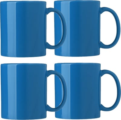 Bellatio Design Koffie mokken/bekers Nantes - 4x - keramiek - met oor - kobalt blauw - 300 ml