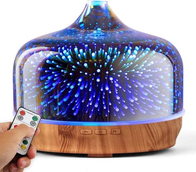Aroma Diffuser 500ml met Afstandsbediening, 3D Effect, Ultrasonisch, Essentiële Olie Vernevelaar, Stil, 7 Kleuren LED Verlichting, Automatische Uitschakeling voor Optimaal Gebruik