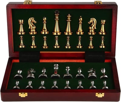 Schaakspel - Goud en Zilver - Houten Schaakbord - Hoogwaardige Metalen Schaakstukken - Voor Kinderen en Volwassenen