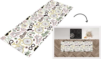 Keukenloper - Loper keuken - Doodle - Koptelefoon - Patroon - 150x50 cm - Keukenloper vinyl
