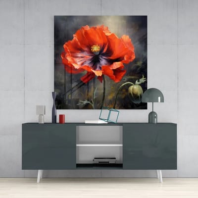 Glasschilderij Vierkant - Klaproos - Bloem - Woonkamer - Slaapkamer - Wanddecoratie - 40x40 cm