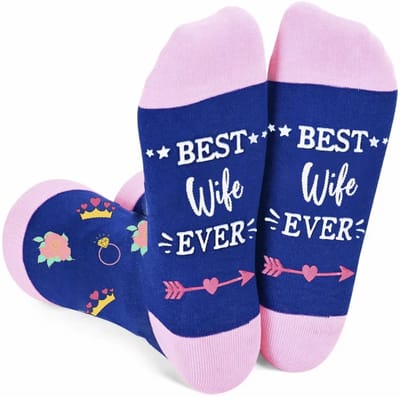 SilverAndCoco® - Beste Vrouw / Gekke Vrolijke Foute Kleding Echtgenote / Leuke Grappige Dikke Warme Vrouw Socks / Verjaardag Geschenk accessoires Sok Outfit Katoen / Vrouwen Sinterklaas Schoen Kerst Cadeau met Tekst | Liefde Valentijn - Best Wife