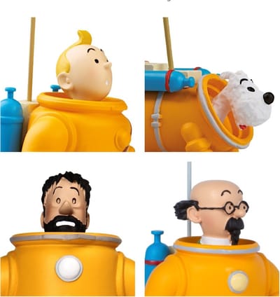 Set van 4x Kuifje beeldjes ±12cm Naar de Maan, Tintin, Bobbie, Haddock & Zonnebloem in astronaut outfit