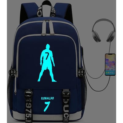Sac à Dos Périphérique Ronaldo à Chargement USB Sac d'École Lumineux pour Étudiant Sac de Randonnée Extérieure 16inch
