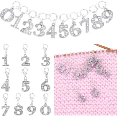 Dailygoods- Brei Rij Teller - 11 Stuks - Legering met Strass - Locking Stitch Markers - Kreeft Klauw Sluitingen - Naaien Accessoires - Platina Strass - Breimarker