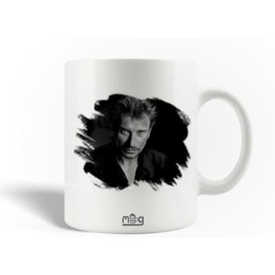 Mug en Céramique Johnny Hallyday Chanteur Affiche Blanc Noir