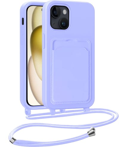 Hoesje Geschikt voor iPhone 14 Pro Max Telefoonhoesje Met Koord Case Pashouder Siliconen - Hoes Geschikt voor iPhone 14 Pro Max Hoesje Met Kaarthouder - Lila