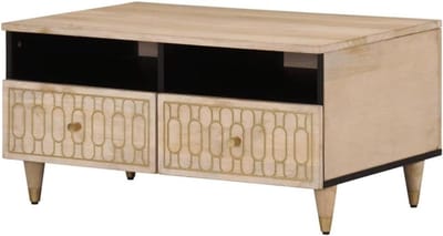 Massief houten tafel - Woonkamertafel - Opbergen en decoreren - Handgesneden detail - 80 x 54 x 40 cm - Bruin