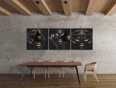 Drieluik Canvas Schilderij Vrouw Goud Zwart – Luxe Moderne Wanddecoratie - 3x30x30 cm