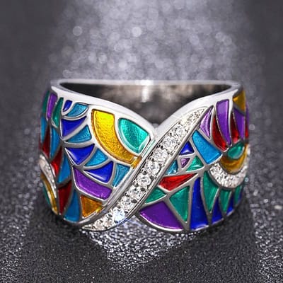 Bague colorée Huitan pour femme incrustée de zircon cubique brillant pour fête, usage quotidien, accessoires de doigt tendance, bijoux polyvalents et gracieux 7 white