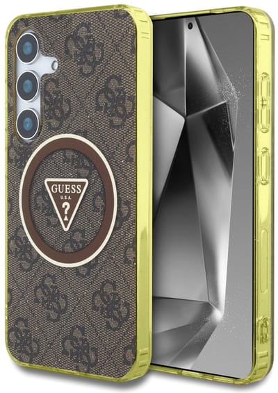 MagSafe hoesje voor Samsung Galaxy S25 S931, Guess, IML Glitter 4G Circle Triangle, Bruin