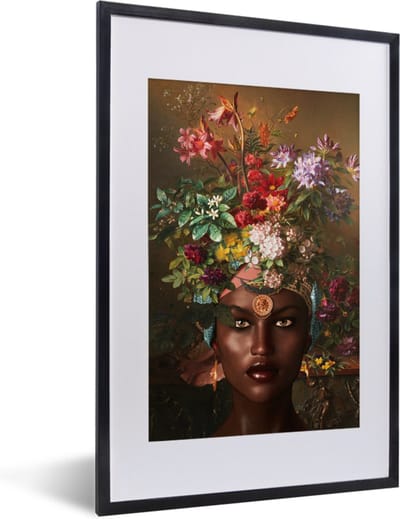 Fotolijst incl. Poster - Vrouw - Bloemen - Kleuren - 40x60 cm - Posterlijst