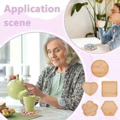 TTGoods - Mozaïekbasis van glas met houten onderzetters - Set van 5 - Verschillende stijlen en vormen - Voor volwassenen - Handgemaakt - DIY handwerk