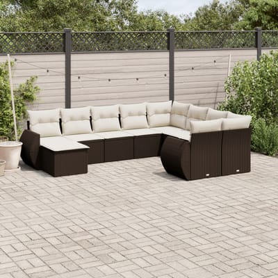 vidaXL - 10-delige - Loungeset - met - kussens - poly - rattan - bruin