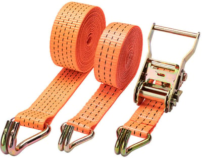 Sjorbanden – 2 pack – S - 3,8 × 100 cm – Ladingzekeringsbanden – Ratelbanden – Ladingaanspanners – Met haken en ratelspanners – Vast / Draagbaar – Geschikt voor aanhangers, motoren, auto's entc– Oranje