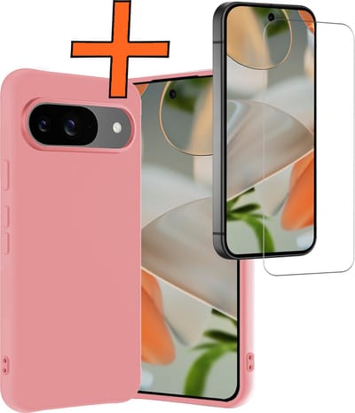 Hoes - Met Screenprotector - Geschikt voor Google Pixel 9 - Sterk & Shockproof - Back Cover - Siliconen Case - Telefoon Hoes - Lichtroze