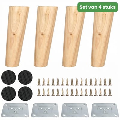 JustValue - Houten Meubelpoten - Set Van 4 - 15cm Hoog - Taps Toelopend - Solide Hout - Bamboe Kleur - Voor Bank - Tafel - Kast - Stoel