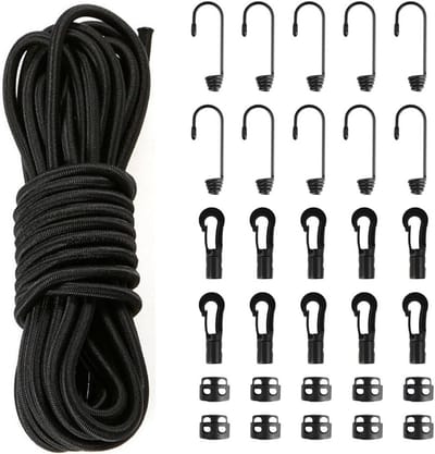 Multifunctionele Paracord van 20 m in Zwart, Sterk en Scheurbestendig Touw met Haak en Klemmen voor Tuin en Thuisgebruik
