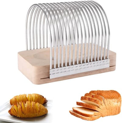 Cosensi- Aardappelsnijder - Groentesnijder - Roestvrij Staal - Houten Plank - Verstelbare Plakgids - Perfecte Sneden - Snijmachine