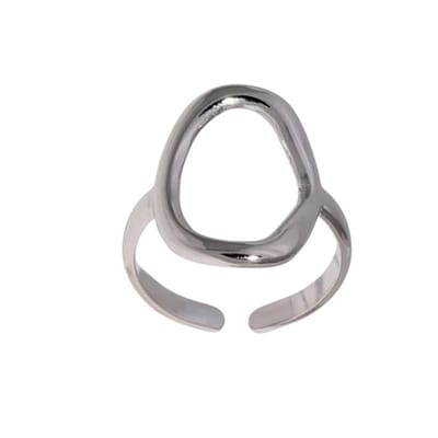 Aramat Jewels | Ringen | Stalen Verstelbare Ring - Ovale Cirkel - One Size | Zilverkleur | |20mm | Staal | Volwassenen | Verkleurd niet