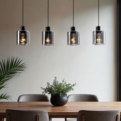 LumenXL - Moderne hanglamp zwart - smoke glas, 4-lichts - Palaio