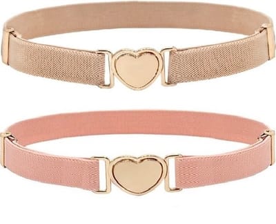 2 Stuks - Meisjes Riem Kind - Roze en Beige - Hartvorm -  verstelbaar - 1 t/m 5 jaar - Broekriem - Heupriem