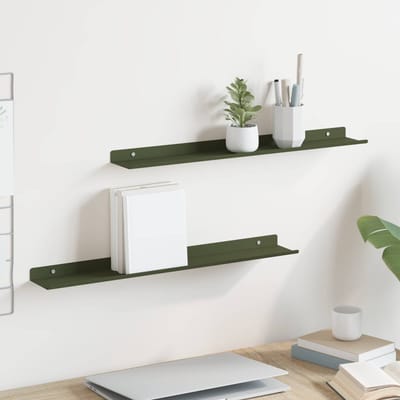 vidaXL - Zwevende - plank - 2 - st - Olijf - Groen - 60 - x - 8,5 - x - 2,5 - cm - Staal