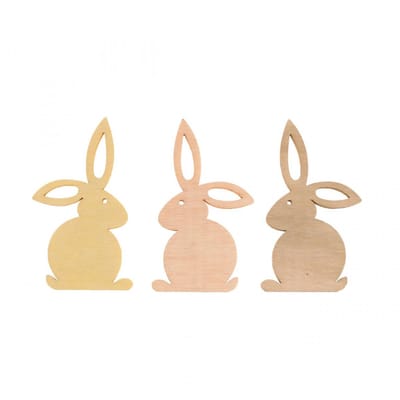Houten strooidecoraties, Paasstrooistukken, Paashaas, gele tinten 4cm,