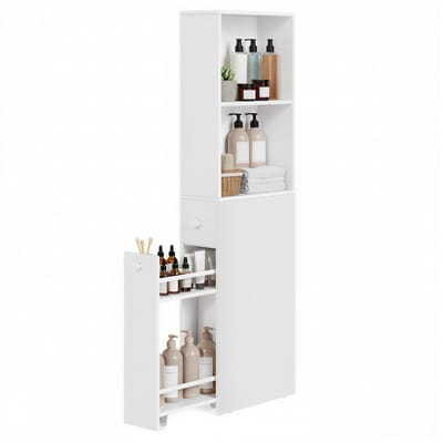 VASAGLE - Badkamerkast - Hoge Badkamerkast - Smal Design met Laden - Verstelbare Plank - Voor Kleine Ruimtes