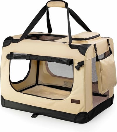 Opvouwbare Hondentransportbox - Draagbox Reismand - Reizen en Auto - Ventilatie en Toegang - 60x42x44 cm - Beige