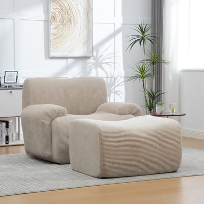 STILVORA Fauteuil Met Hocker - Compact 2 In 1 Ontwerp - Montagevrij Voor Woonkamer En Kleine Ruimtes - Chenille Licht Khaki