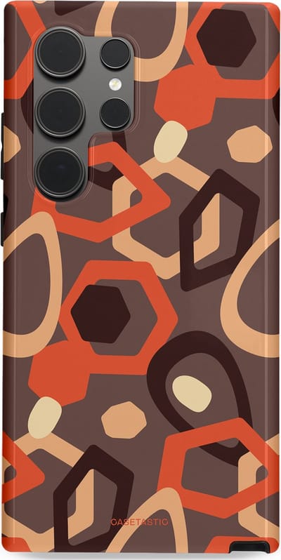 Casetastic hoesje geschikt voor Samsung Galaxy S24 Ultra - Dubbellaagse bescherming - Abstracte Retro Vormen - Fashion Case - Donkergrijs Terracotta Taupe