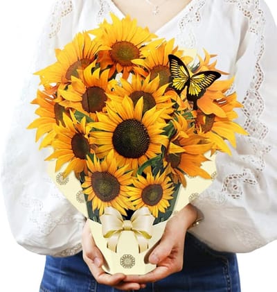 3D Pop-Up Bloemenboeket Kaart - Levensgroot Papieren Cadeaukaart voor Verjaardag, Valentijn of Bedankje