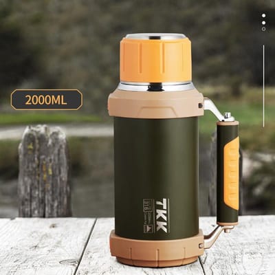 TKK 2000ml SUS-316 Grote Capaciteit Roestvrijstalen Thermoskan Draagbare Vacuümfles Geïsoleerde Beker met Touw Thermosfles 2000ml