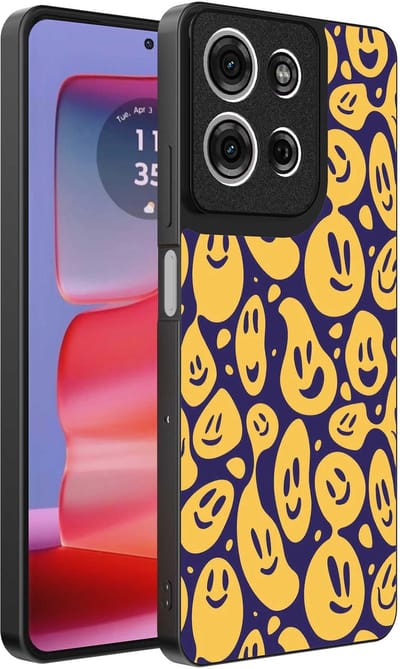 Geschikt voor Motorola Edge 50 Pro Telefoonhoesje met smiley opdruk - TPU backcover case emoji design - Paars Geel - Smartphonica geschikt voor Motorola Edge 50 Pro