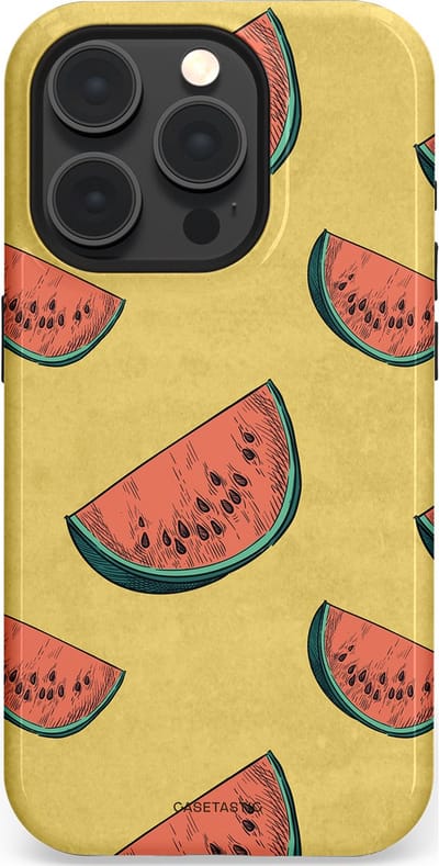 Casetastic Hoesje Geschikt voor Apple iPhone 15 Pro Magsafe - Stijlvolle Beschermende Duo-layer Case - Retro Meloengeel