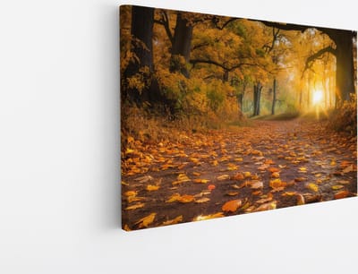 Saammp Canvas Schilderij - herfst pad - Rustgevend - Landschap - Natuur - 45x30 - Foto op canvas - Wanddecoratie - Muurdecoratie Woonkamer - Slaapkamer decoratie - Canvas Print