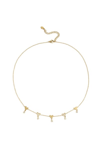Fijne Hartjes Ketting - Strass steentjes - Stainless Steel - Korte halsketting - 40-45 cm - Dames - Elegant - Cadeau