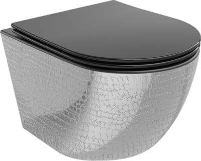 Mexen Lena wc-pot Rimless met softclose slim zitting, duroplast, zwart mat/zilveren schaalpatroon - 30224072