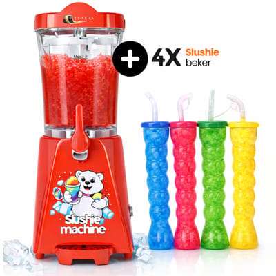 Luxéra® Luxe Slushie Machine Rood – met 4 Slushie Bekers - Slush Machine - Slush Puppy Maker - Slushie Maker - Slush Puppy - Uitlegvideo - 1L Capaciteit