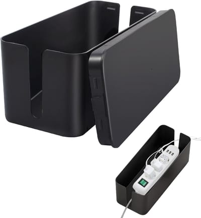 Famanu - Kabelmanagementbox, kabelorganizer, box voor het verbergen van kabels met meerdere stekkers, voor mobiele telefoon, oplaadbox, antislip bodem, zwart