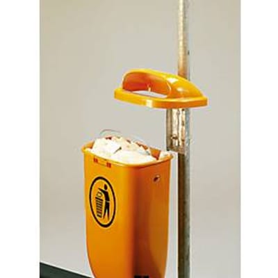 Complete aanbieding: Afvalbak voor buiten - polyetheen - 50 liter - DIN 30713 - oranje - met metalen paal