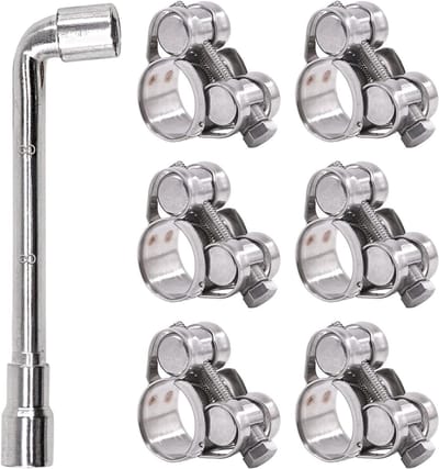 6 Stuks 17-19mm T-Bolt Slangklemmen van 304 RVS, Verstelbare Heavy Duty Klemmen voor Slangen met een Diameter van 0.7"-0.75" (17-19mm)